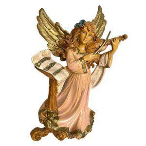 Vintage Italy Giotto Angel playing Sculpture  painted 9,3" tall